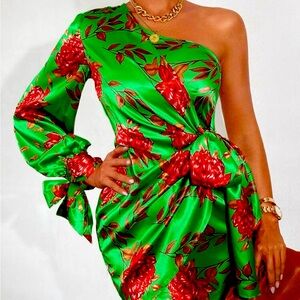 One shoulder floral dress